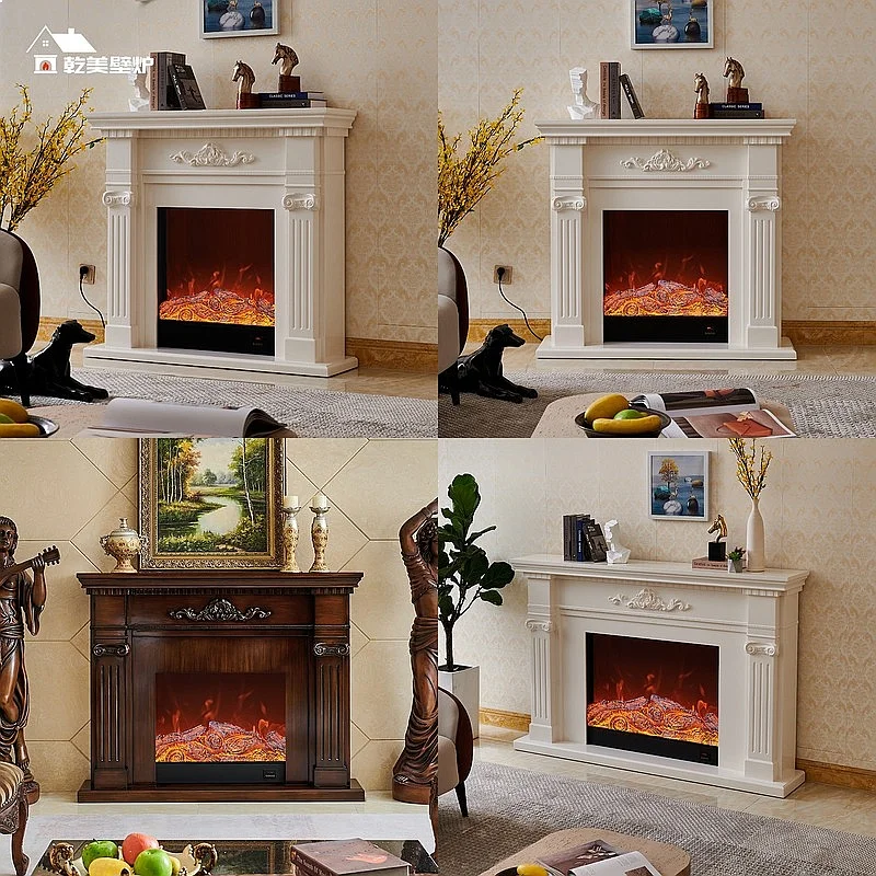 1.2 1.5 1.8m French Style Electric Fireplace Cabinet Real Wood Heater for Living Room Villa
