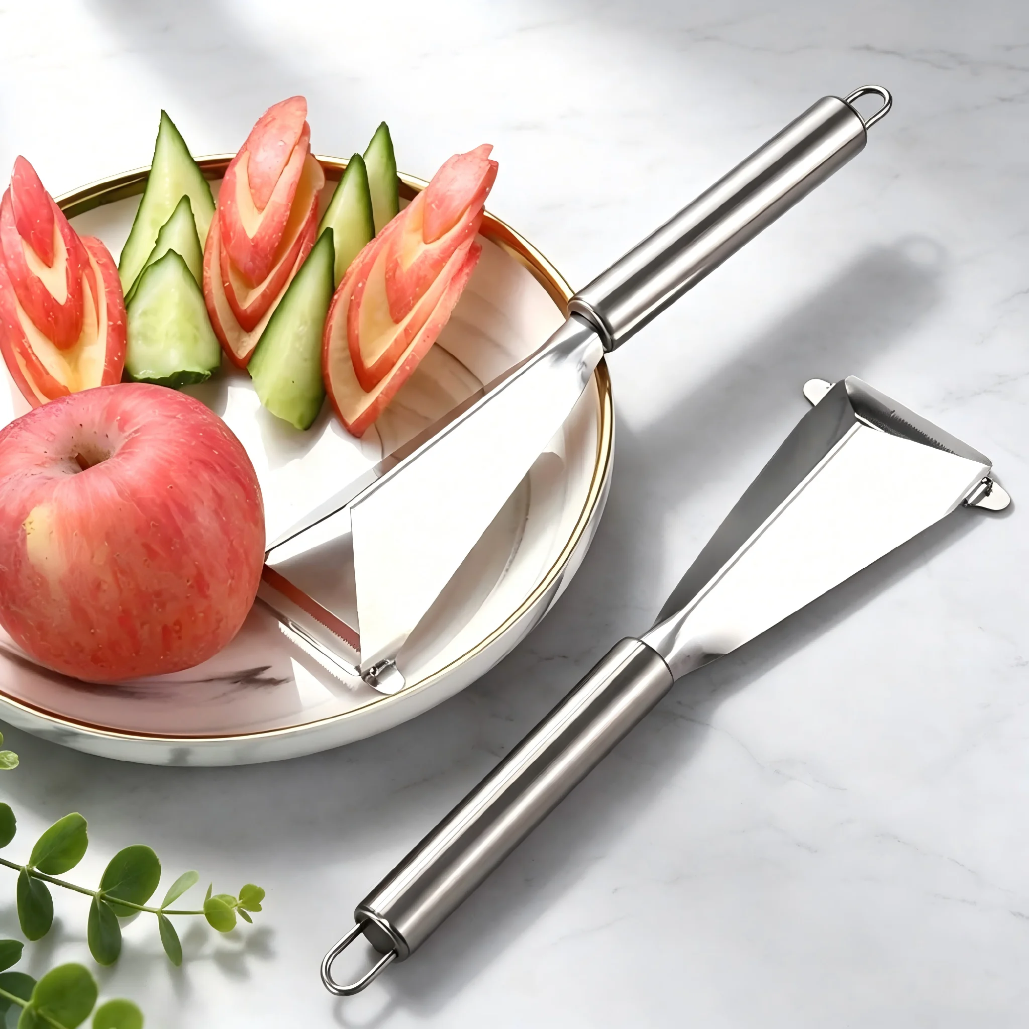 1PCS Triangle Fruit Push Cutter Stainless Steel Carving Knife for Fruit Veggie Slicing Peeling Home Kitchen Gadget