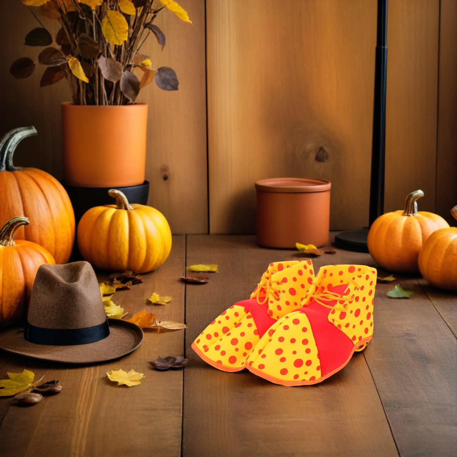 1 paio di scarpe da costume da clown punteggiate rosse, divertenti accessori cosplay oversize per la festa di ballo di carnevale di Halloween