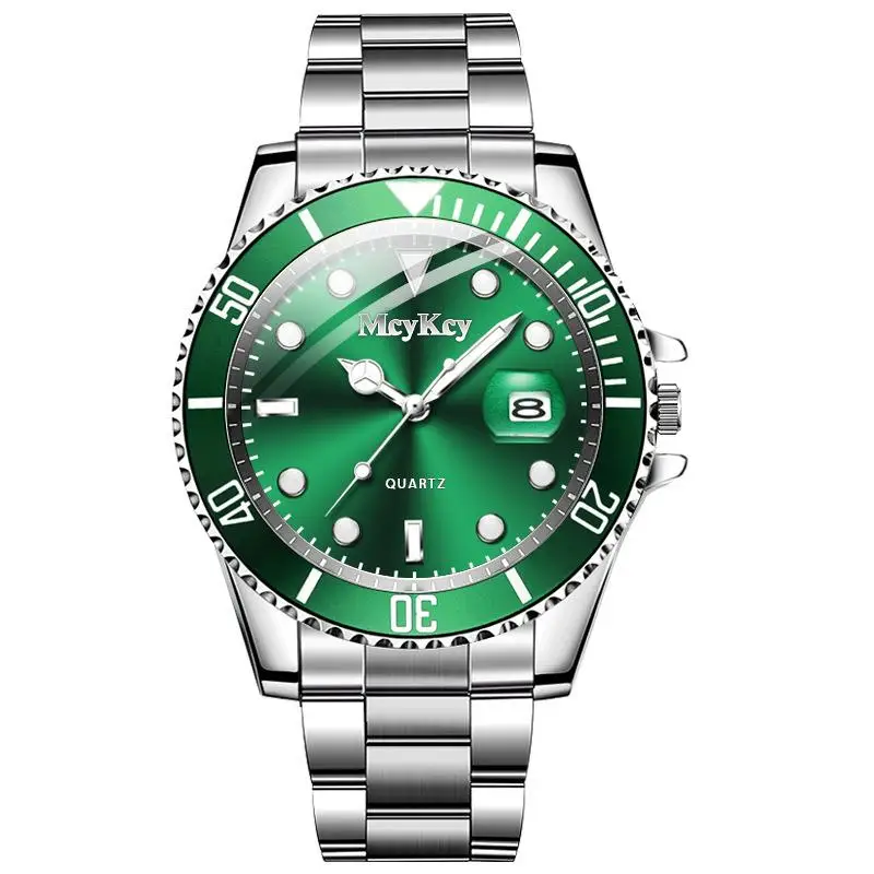 Hot Sale Men\'s Steel Strap Green Aqua Ghost with Calendar Quartz Watch Classic Men\'s Watches Fashion Matching Goods