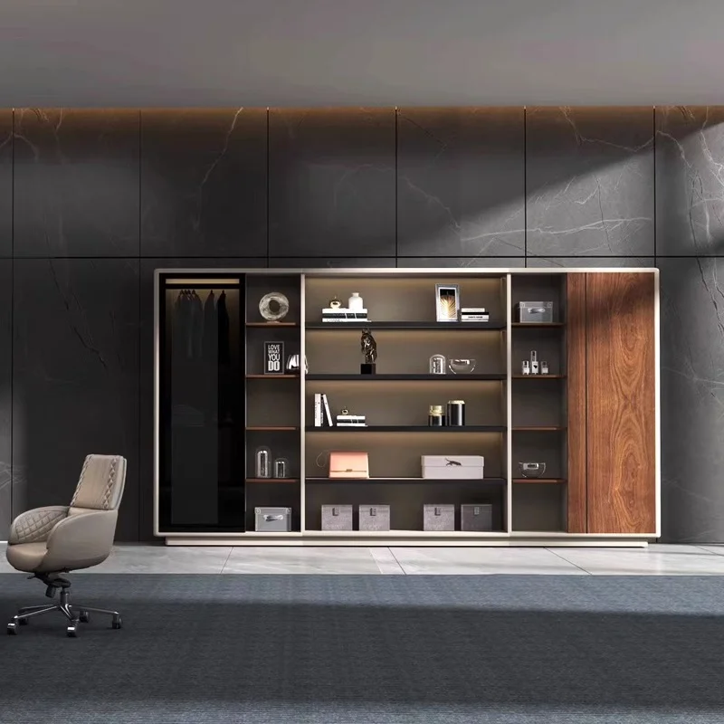 *Modern Simple Office Furniture Wood Grain Filing Cabinet with Decorative Bookshelf Archive Storage Office