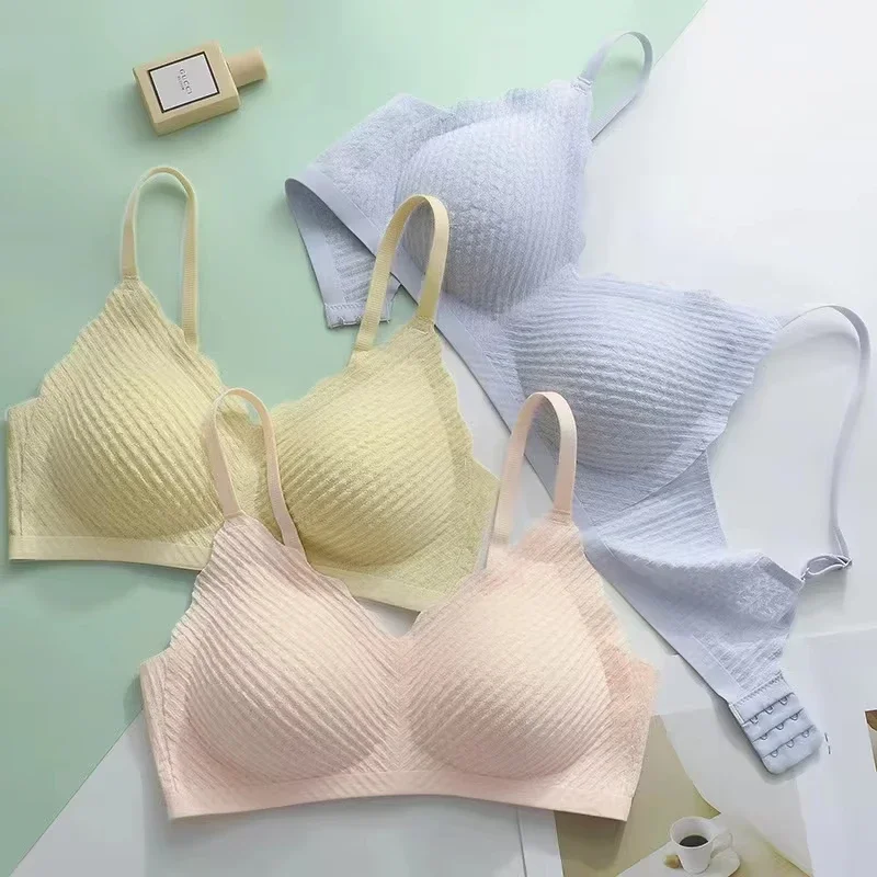 New Top Women Lace Seamless Sling Bra, Small Chest Gathered No Steel Ring, Non-slip Sexy Beautiful Back Thin Section Underwear