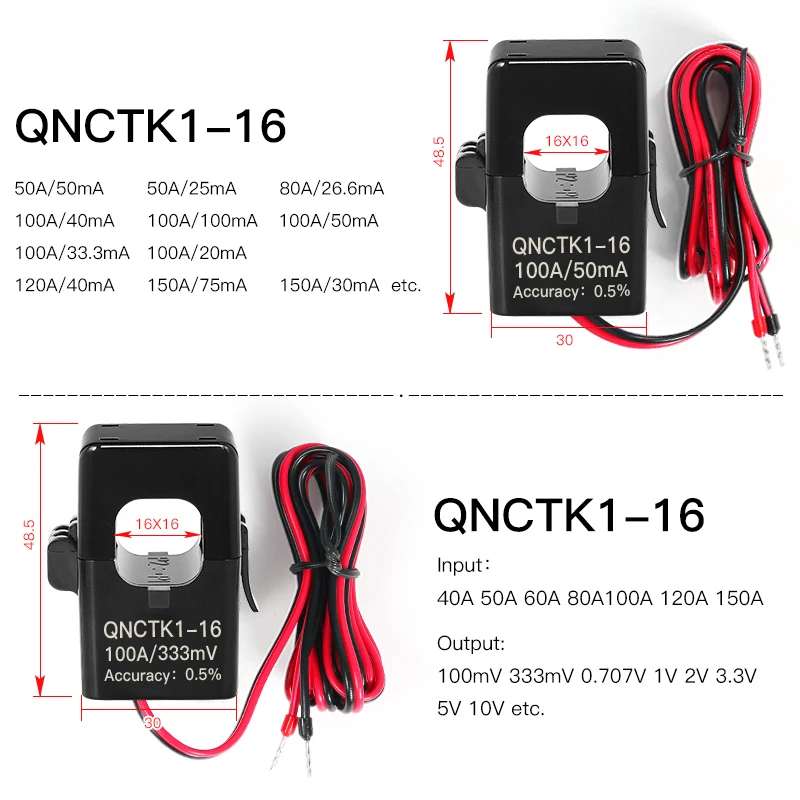 QNCTK1-16 100A 333mV 150A 1V QNCTK1-10 50A 333mV 30A 1V Split core current transformer sensor clamp ct - Image 5