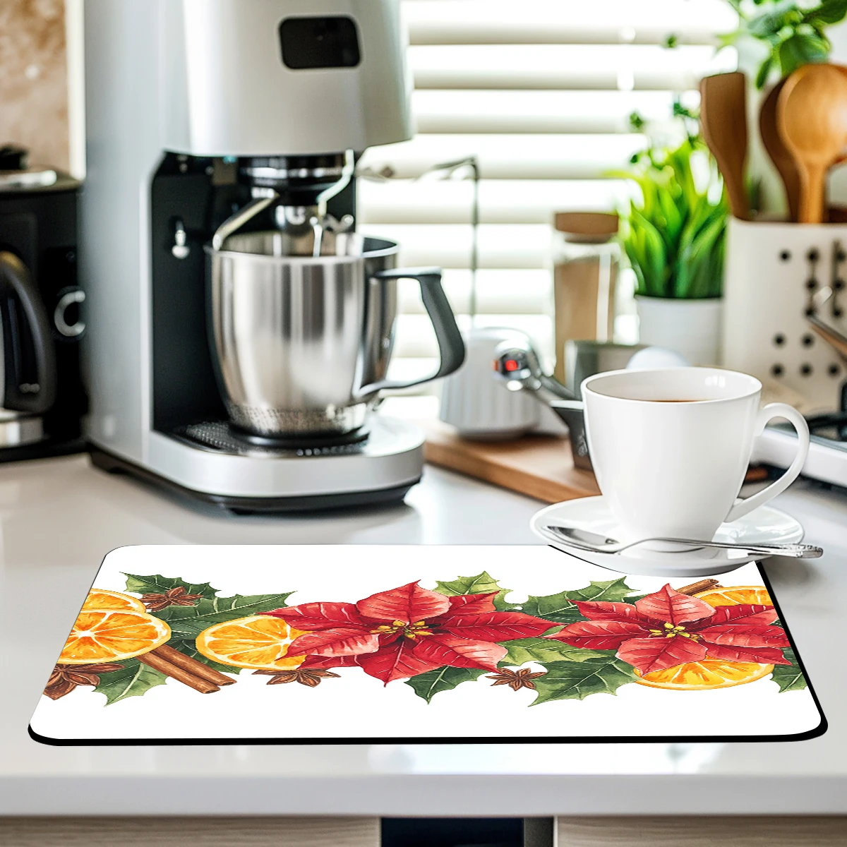 Absorbent Anti-slip Coffee Dish Mats Christmas Orange  Kitchen Absorbent Draining Mat Drying Mat Quick Dry Bathroom Drain Pad