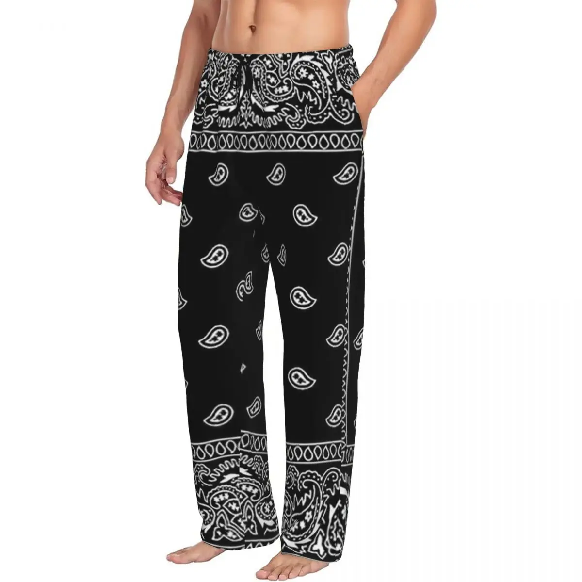 Custom Colorful Paisley Black Pattern Pajama Pants Men Sleepwear Sleep Lounge Bottoms with Pockets