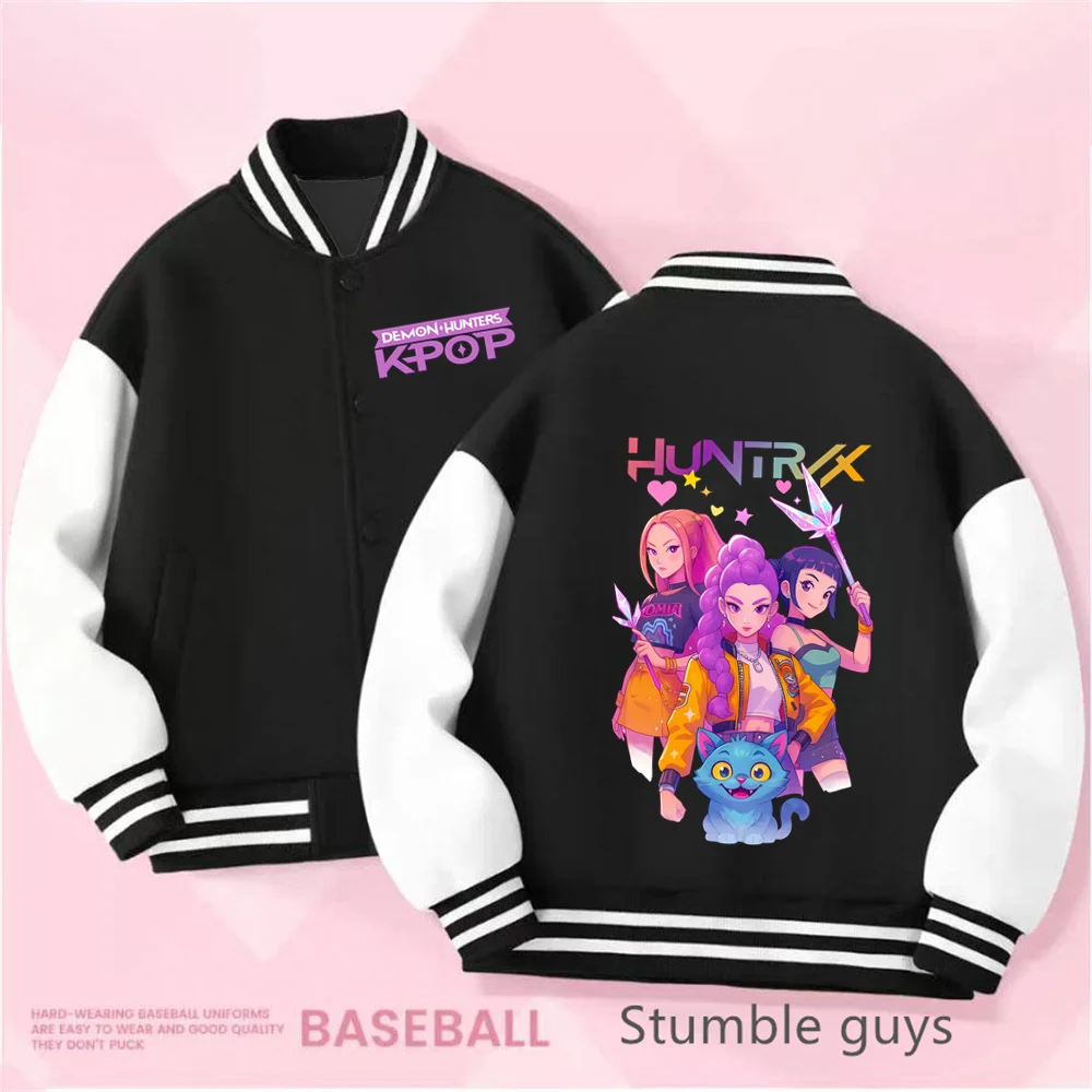 

New KPop Demon Hunters Baseball Uniform Fashion Casual Girl Boy Outerwear Children's Clothing Movie Fans Gift Child Girls Jacket