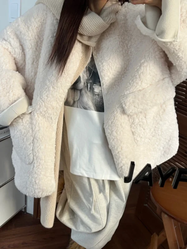 

Dongda Gate Lamb Fur Casual Outerwear Women's Thiened Warmth Simulation eepskin Coat Loose Double ket Long Sve Coat