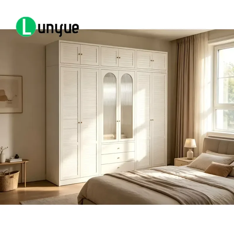 French Modern Freestanding Steel Glass Louver Door Wardrobe Large Capacity Partition Locker for Bedroom Living Room Durable
