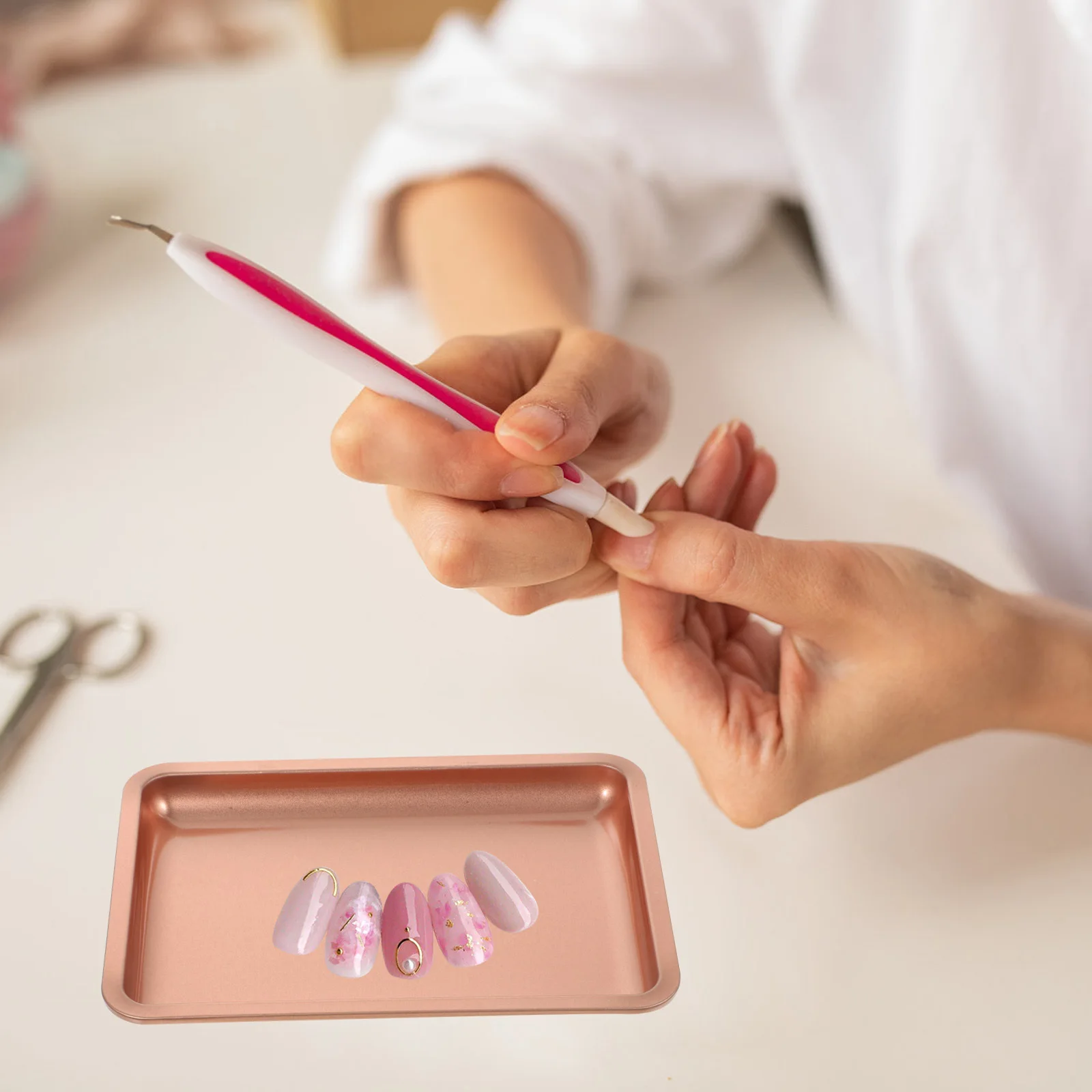 

Stainless Steel Jewelry Storage Tray Pink Large Capacity Nail Tool Organizer Jewelry Display Plate Ring Holder Desktop Storage