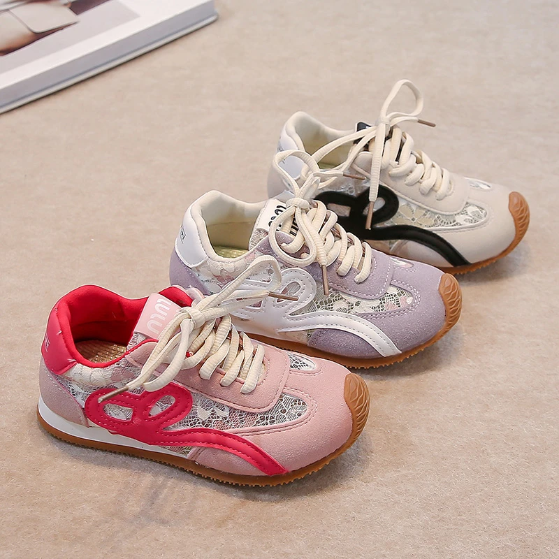 

2026 Latest Fashion Girls Shoes Lace Mesh Breathable Spring Autumn Sneakers Retro Style Shoes for Boys and Girls Kids Shoes