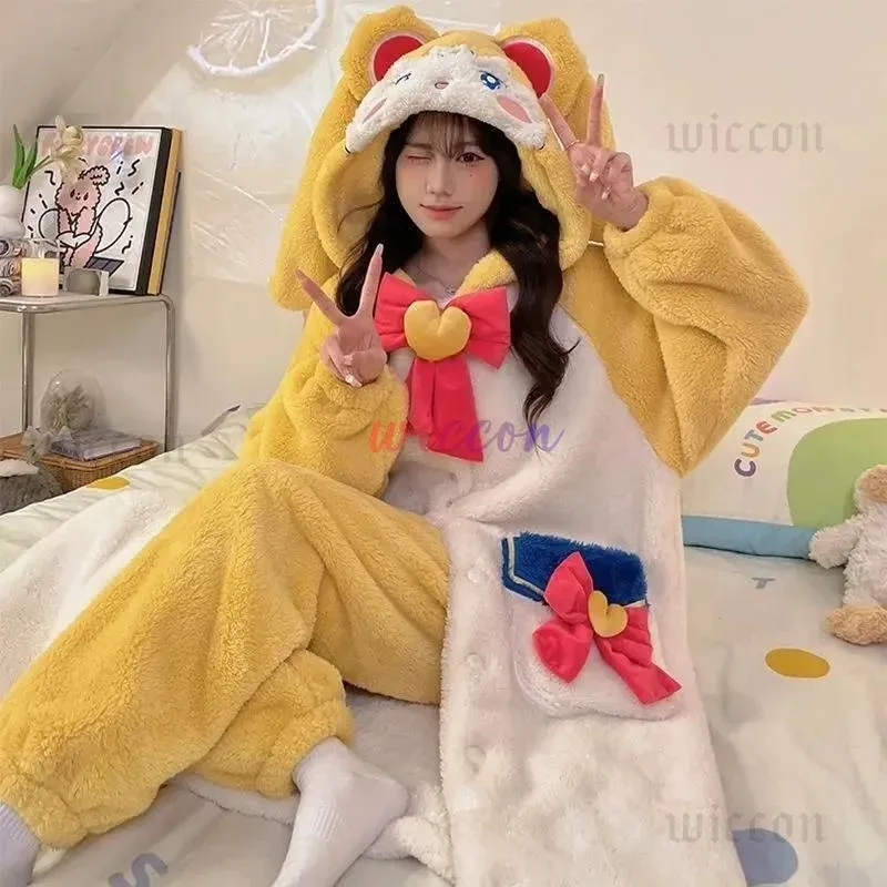 DY20Anime Guardian Sailor Tsukino Usagi Cosplay camisón disfraz Miiku pijamas Coral polar lindo pijama cálido de dibujos animados hogar Set25