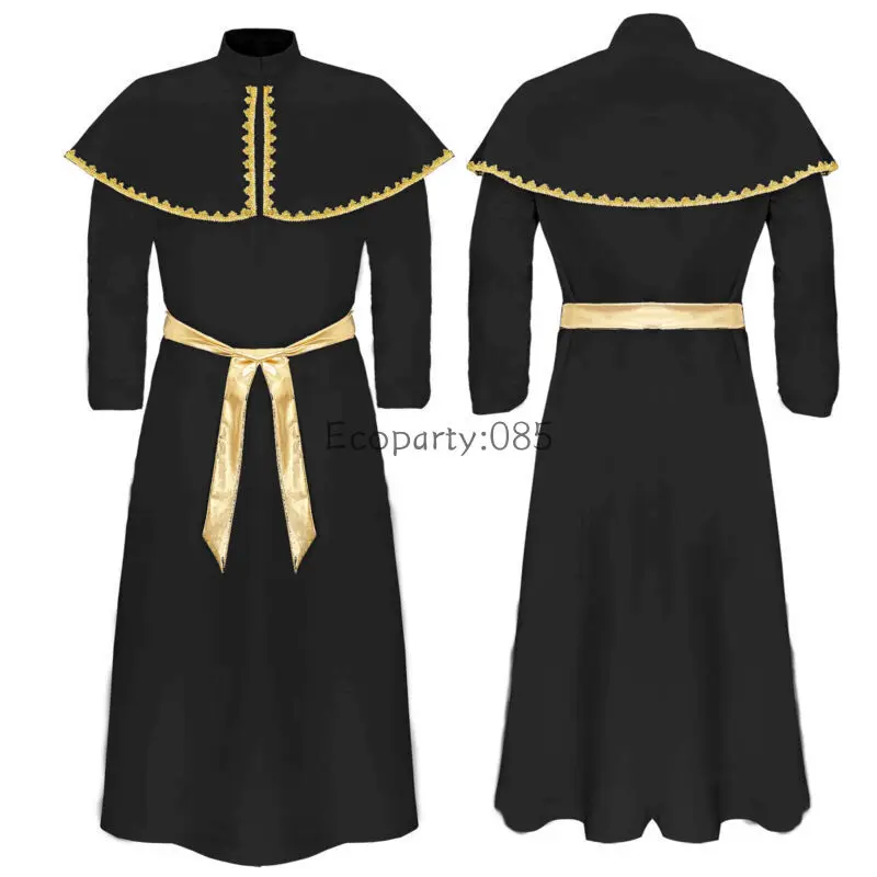 Adult Roman Pope Cosplay Costume for Men Medieval Religion Outfits Halloween Carnival Easter Purim Long Sleeve Capelet Long Robe