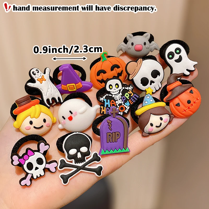 14er-Pack Halloween-Mode-Haargummis, mehrfarbig, Geister-Skelett-Design, süße Mädchen, Halloween-Geschenk, Haarbänder, Zubehör – Detail 2