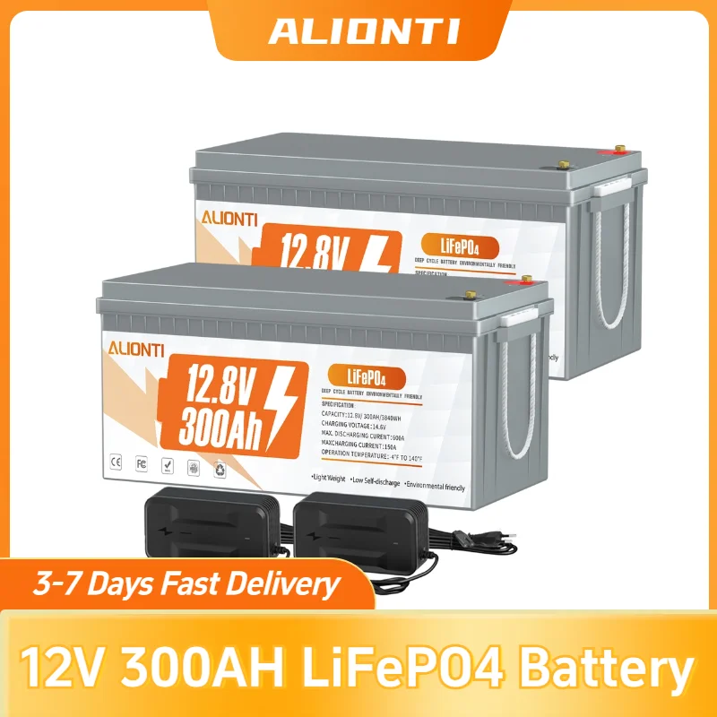 

2PCS LiFePO4 Battery 12V 300AH Lithium Battery Built-in 200A BMS 6000 Cycles for RV, Off-Grid, Solar Power System, Home Backup