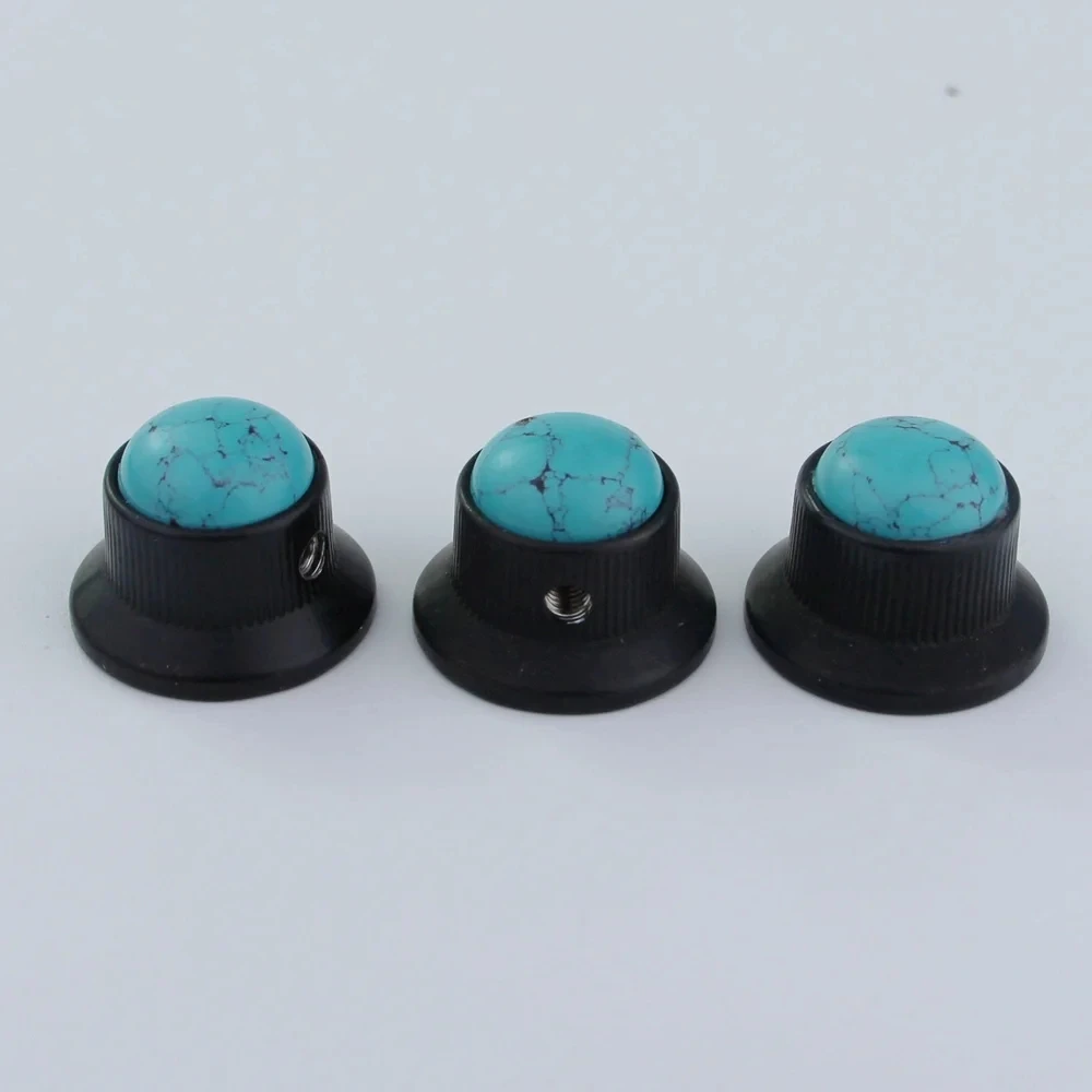 3Pcs  Guyker  Potentiometer Knob Electric  Guitar Bass ,Blue Turquoise Surface，Metal Volume Control Knob Hat Type