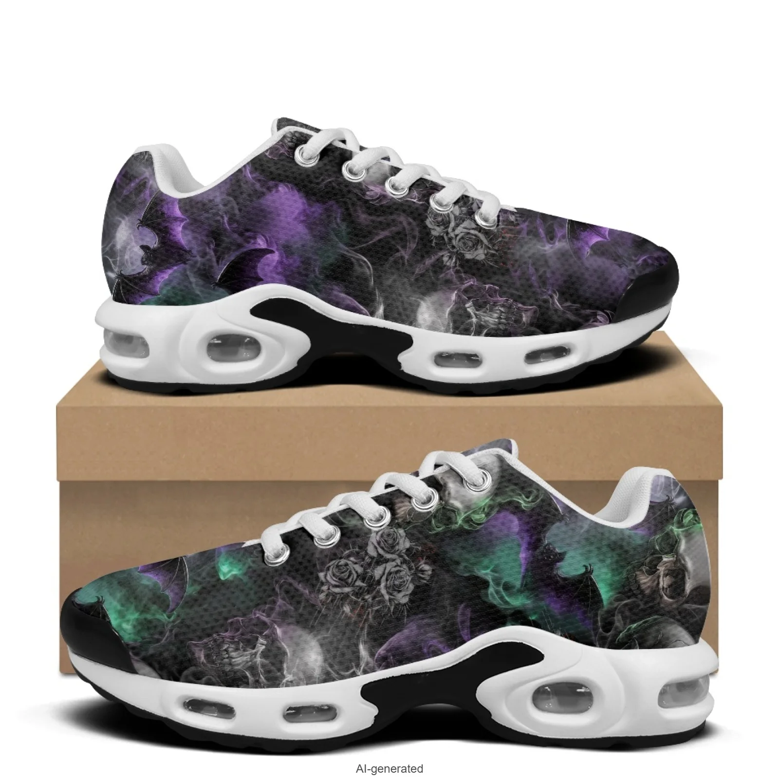 

XIXIRIMIDO Skull Rose Air-Cushioned Sneakers Women's Running Shoes Men's Commuter Shoes Lightweight Breathable Soft Comfortable
