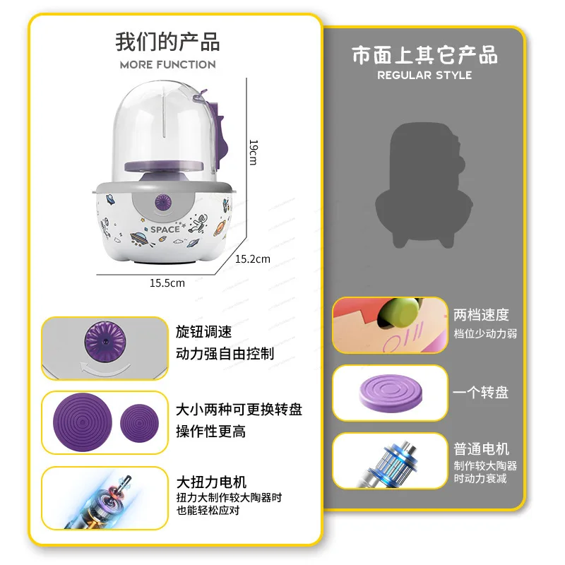Kids Electric Pottery Wheel, DIY Handmade Non‑Firing Clay Machine, Special Tool for Primary School Teaching & Home Use