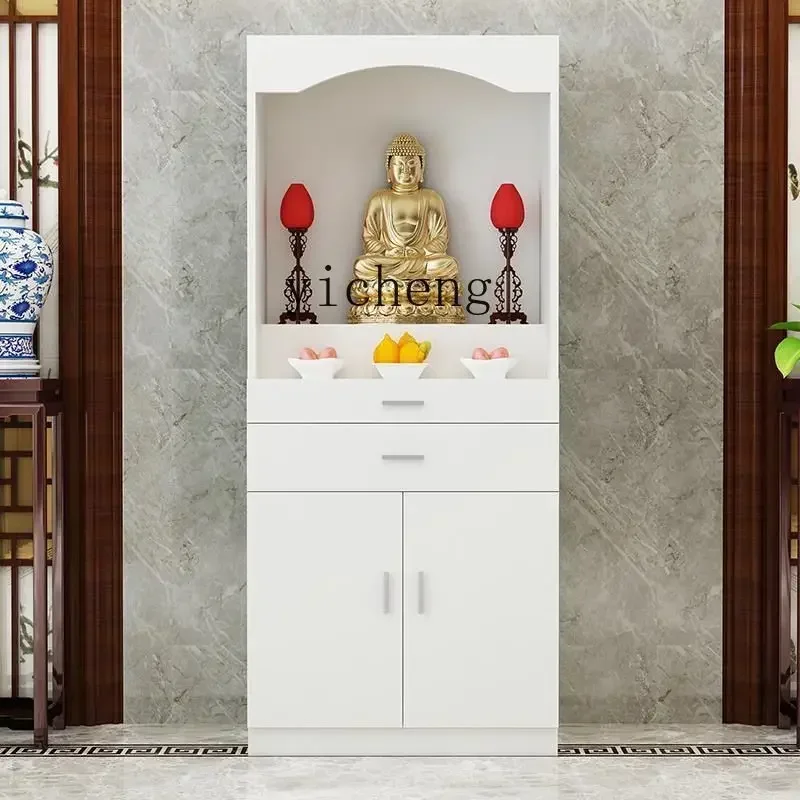 

r5.13 Home with Door Buddha Niche Standing Cabinet Oering Platform, Goddess of Mercy and God of Wealth Oering Table