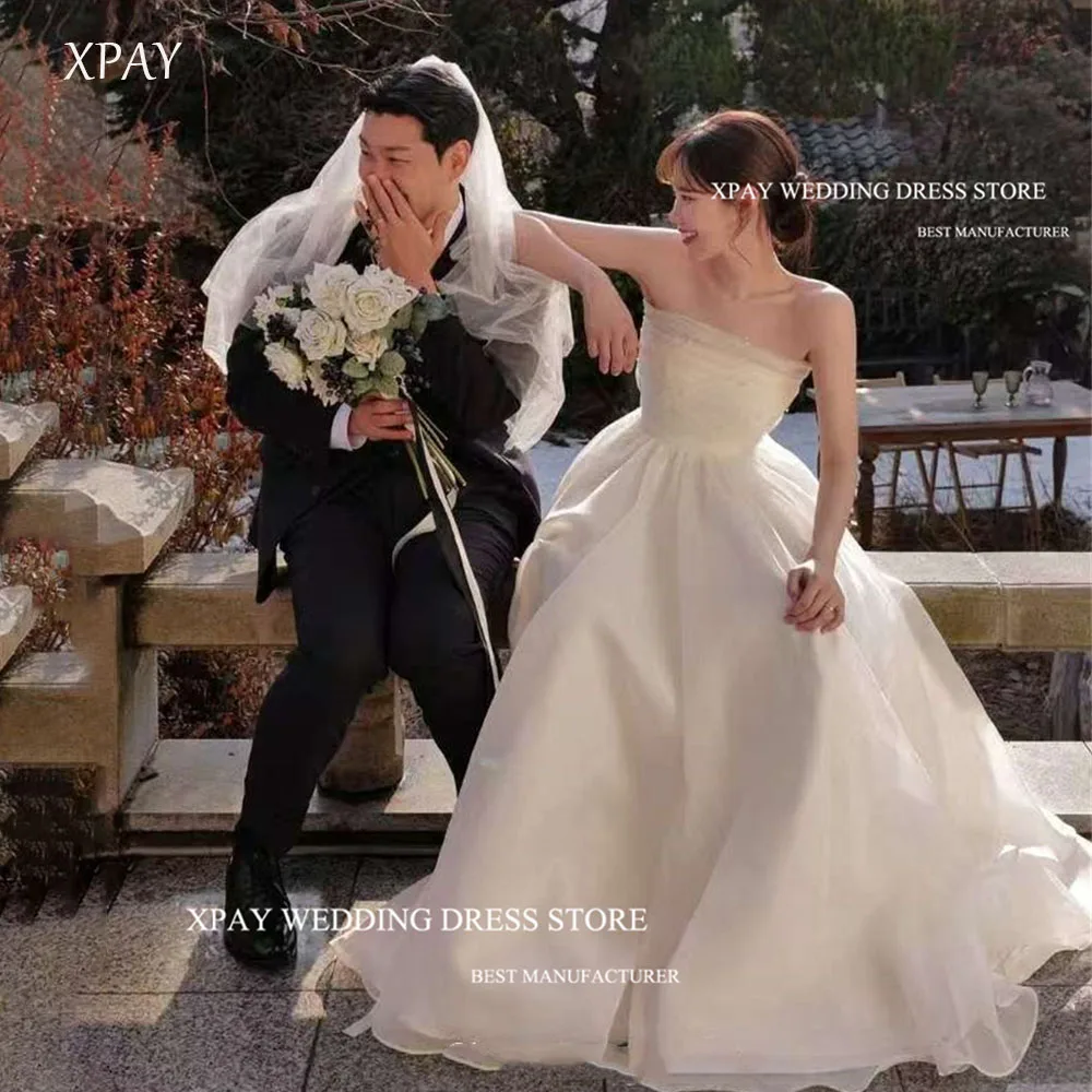 

XPAY Simple Strapless Beaded Korea Garden Wedding Dresses Sleeveless Princess 프롬드레스 Customized Organza Bride Gowns Party Bride