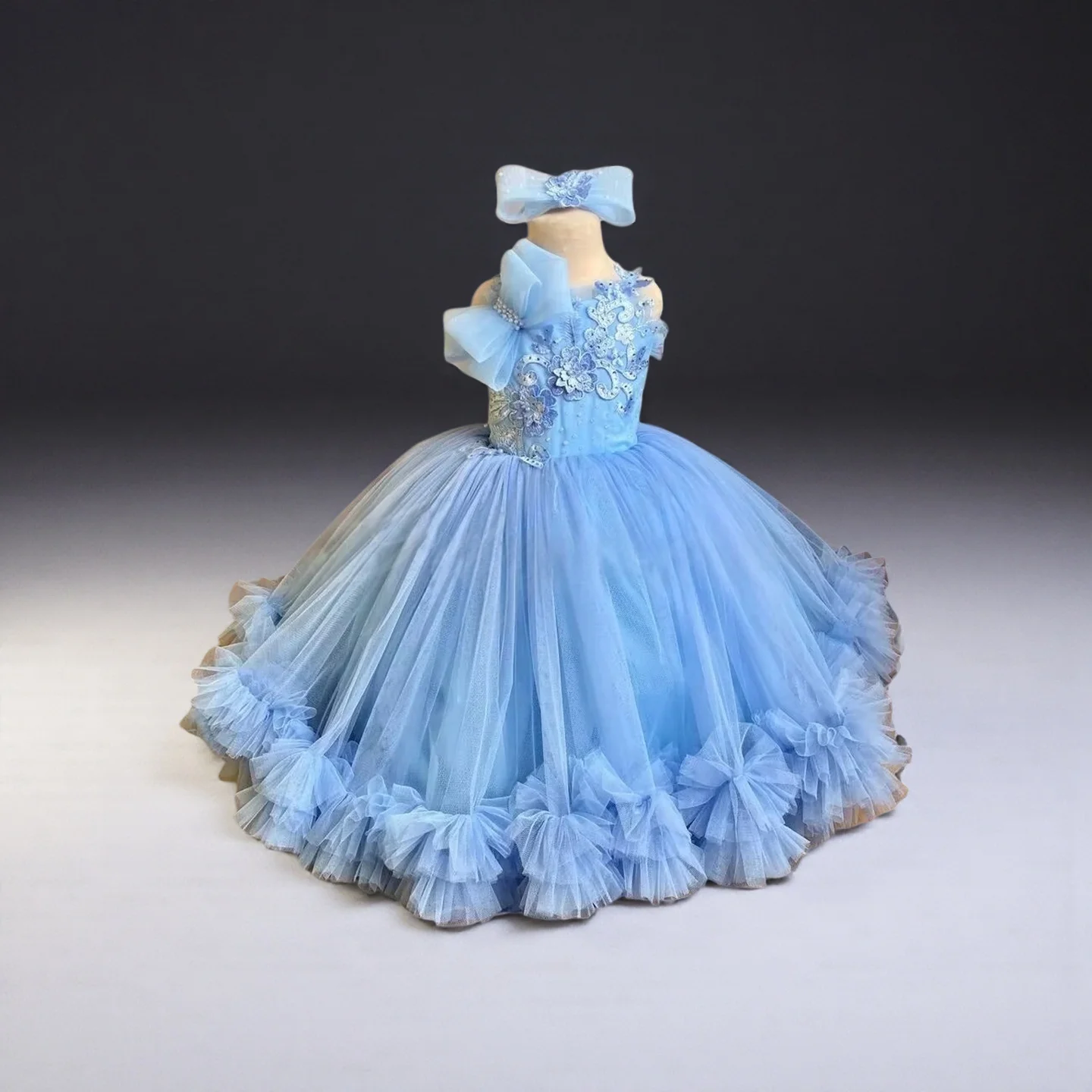 Custom Flower Girl Dress First Christmas Dress Wedding Party Gown Hot Pink Ruffled Tulle Floral Kids Evening Dress فساتين