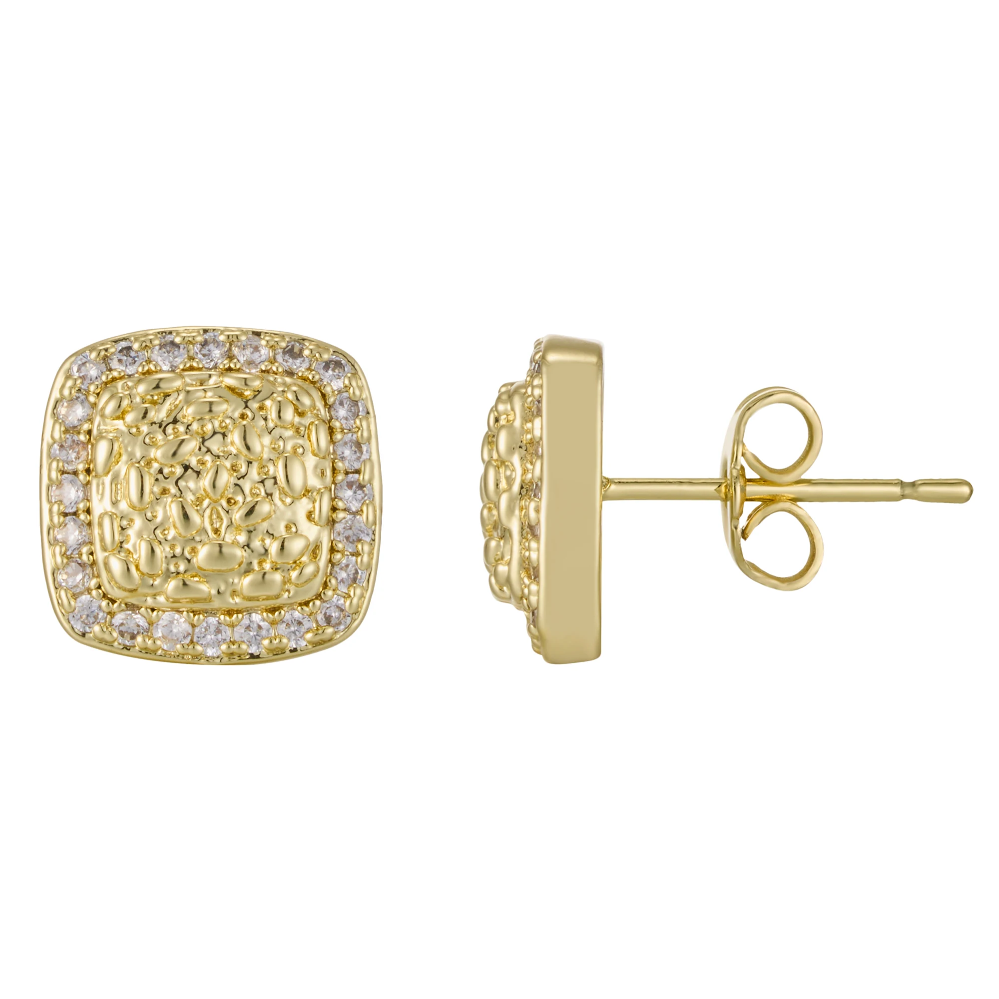 

8mm Mini Irregular Square Shape Stud Earrings Hip Hop Style for Men And Women Gift with Crystal CZ Zirconia Gold Nugget Design