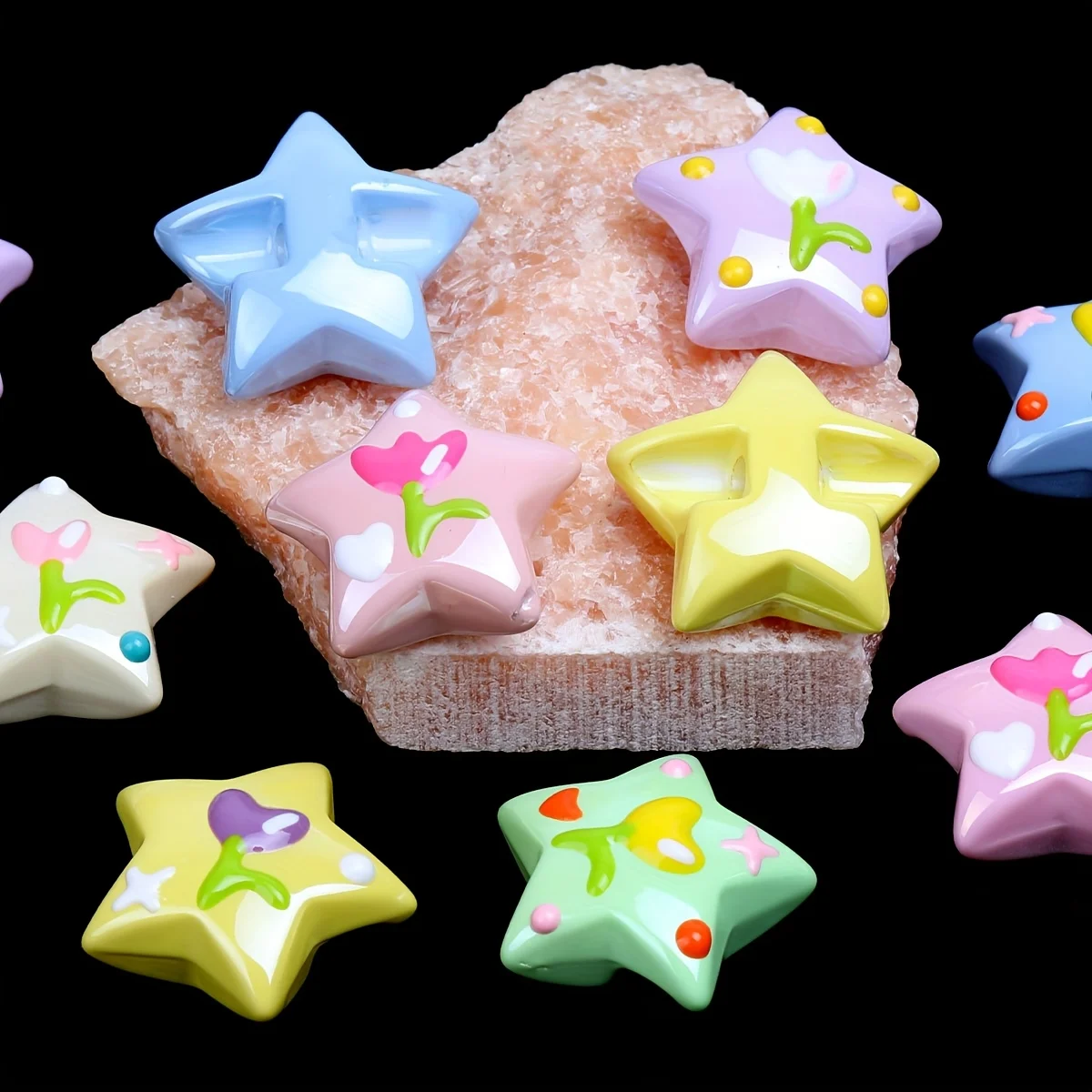 9pcs/18pcs Random Color Fashion Hand-drawn Five-pointed Star Acrylic Beads For Jewelry Making DIY Hair Accessory Bracelet