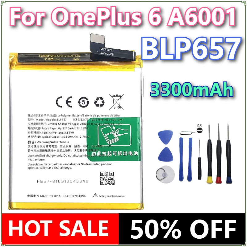 

Brand New BLP657 3300mAh Replacement Mobile Phone Battery For OnePlus 6 A6001 Genuine Latest Production Phone Batteries+Tools