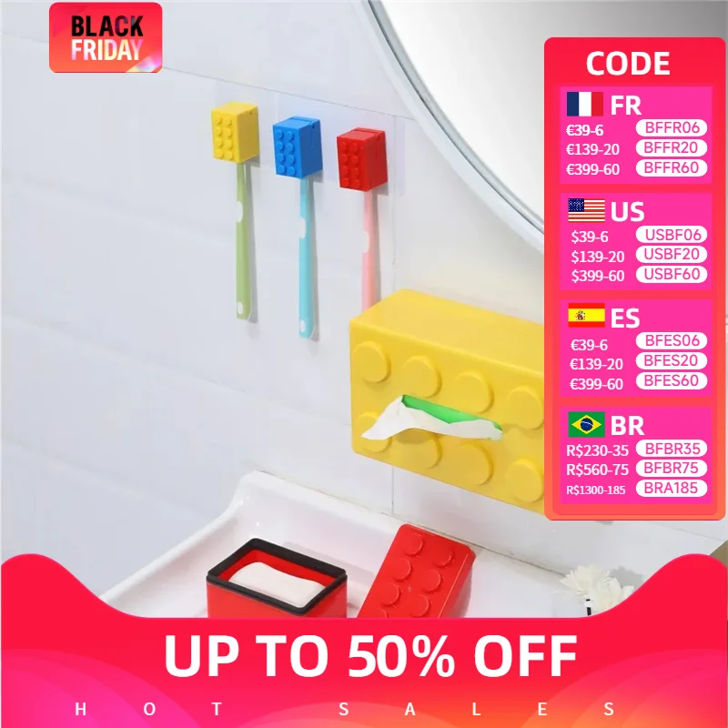 

New Creative Building Blocks with Spring Tissue Box Wall-mounted Perforation-free Paper Holder Bathroom Face Towel Box Organizer