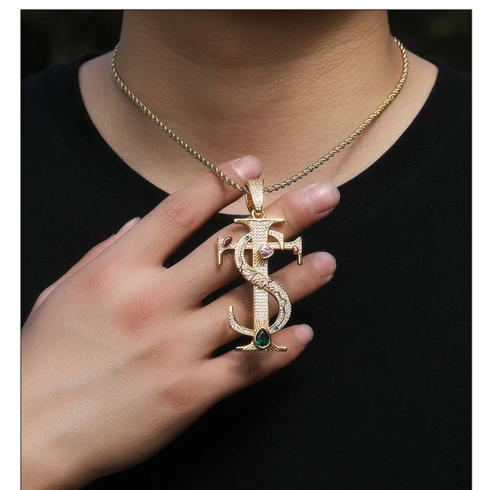 أزياء الهيب هوب الأوروبية والأمريكية TS الصليب قلادة القلائد للرجال، النحاس الزركون مطعمة الشارع الملحقات العصرية