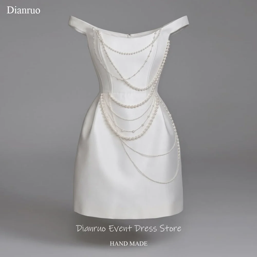 Dianruo Satin A Line Wedding Dresses Off Shoulder Pearl Chain Vestido De Noiva Bridal Back Zipper 한국인 리뷰많은 웨딩드레스 Customized