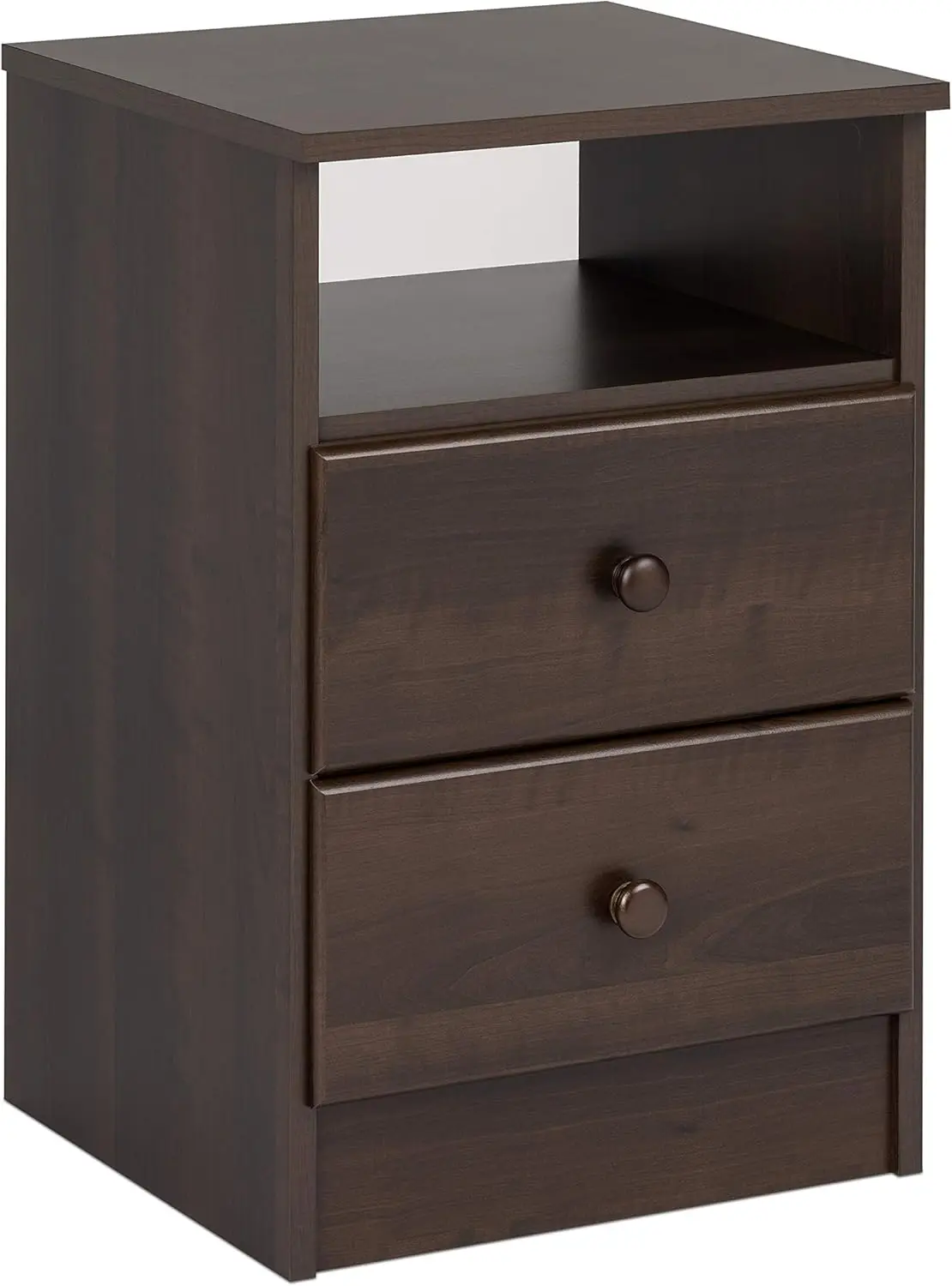 Prepac Astrid Simplistic Nightstand Side Table with 2 Drawers and Open Shelf, Functional Bedside Table 15.5