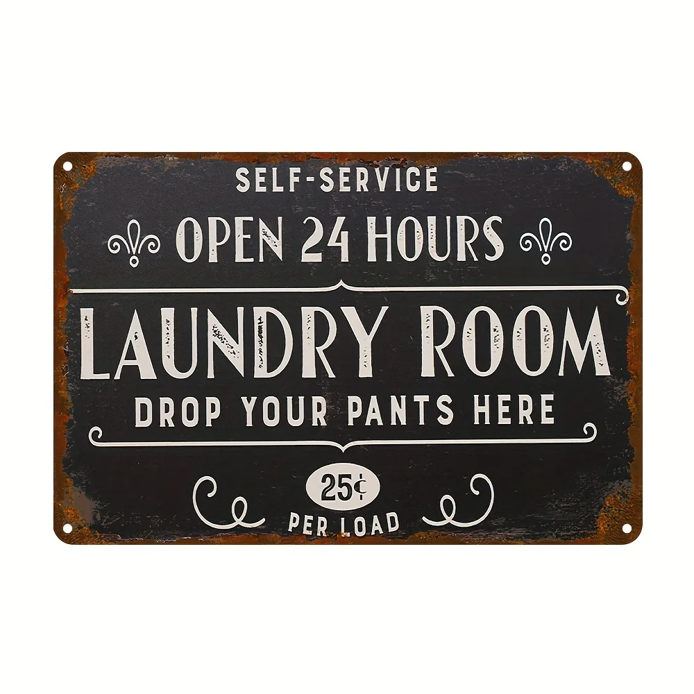 2D Flat Aluminum Self Service Laundry Room Vintage Wall Art Waterproof Weatherproof Versatile Wall Decor