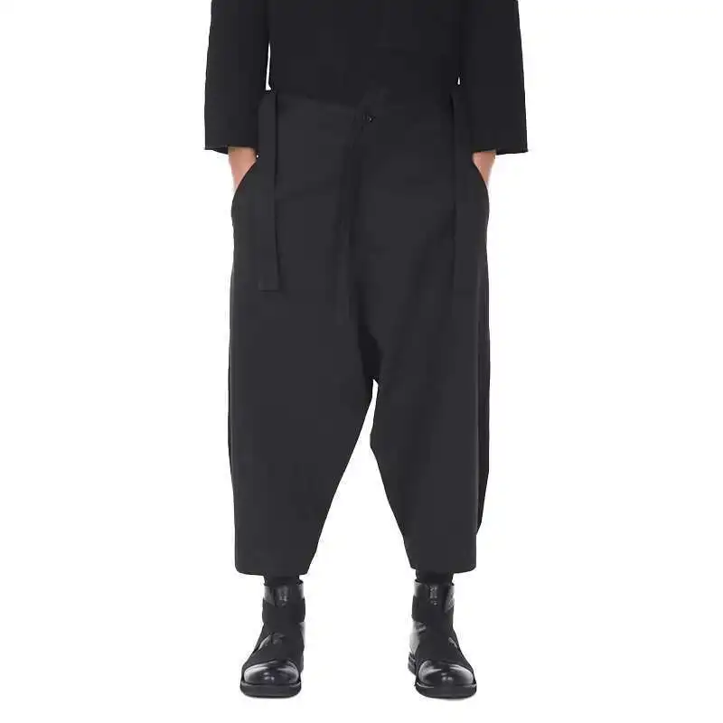 New Style Men's Cropped Pants Black Overalls Loose Casual Pants Spring And Autumn Dark Yamamoto Style Street Wear Large Size
