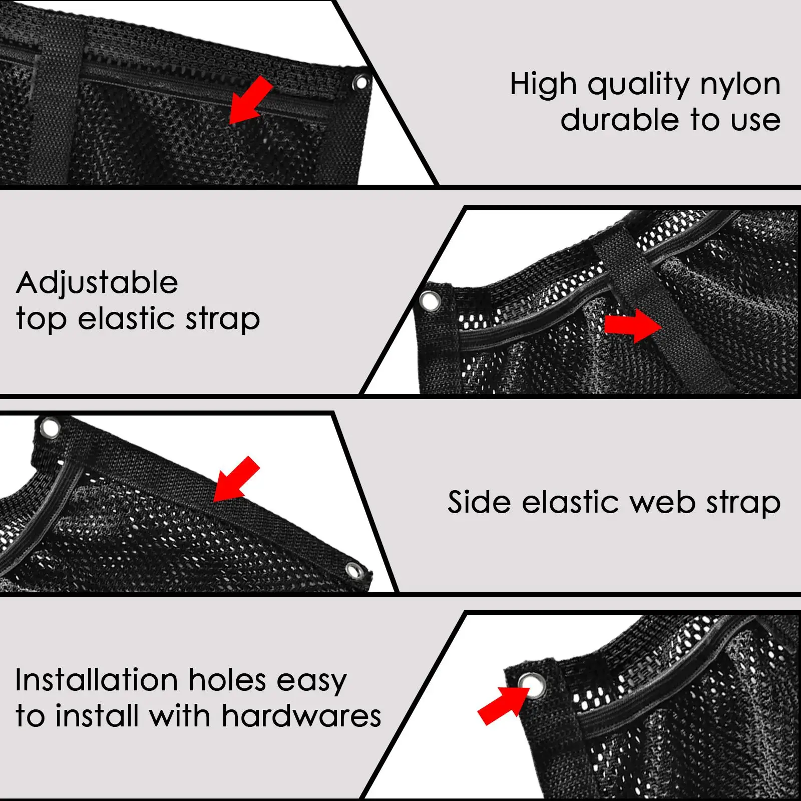 Inflatable Boat Bag Elastic Mesh Holder Black Nylon Gear Organizer for Boating Accessories Marine Interior