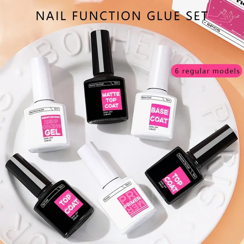 Conjunto de primer para revestimento superior em gel para unhas, multifuncional, reparação de unhas, gel de longa duração, camada de vedação de esmalte em gel