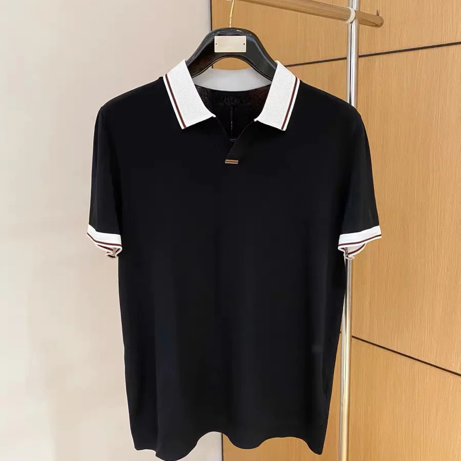 

Итальянская мужская трикотажная рубашка с коротким рукавом, повседневная летняя, с воротником-стойкой, в стиле ретро, для создания образа в стиле "богатый наследник"