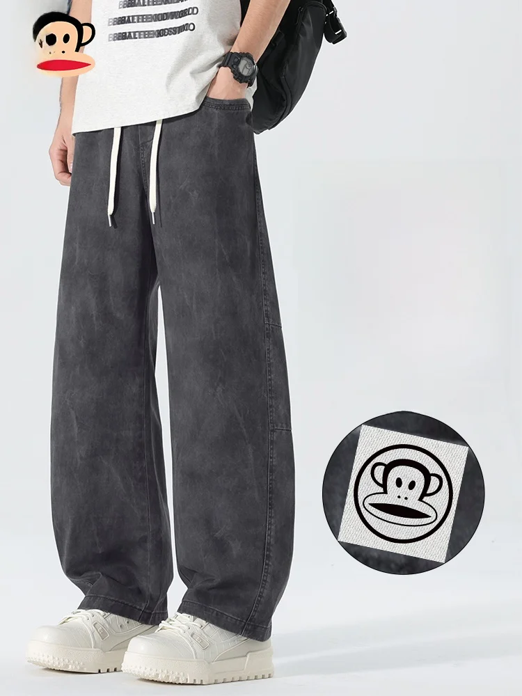 

PaulFrank Spring 2026 Men's Loose Cotton Dyed Pants American Retro Sle Casual Bent Knife Pants Daily Wear Straight Leg Trou...