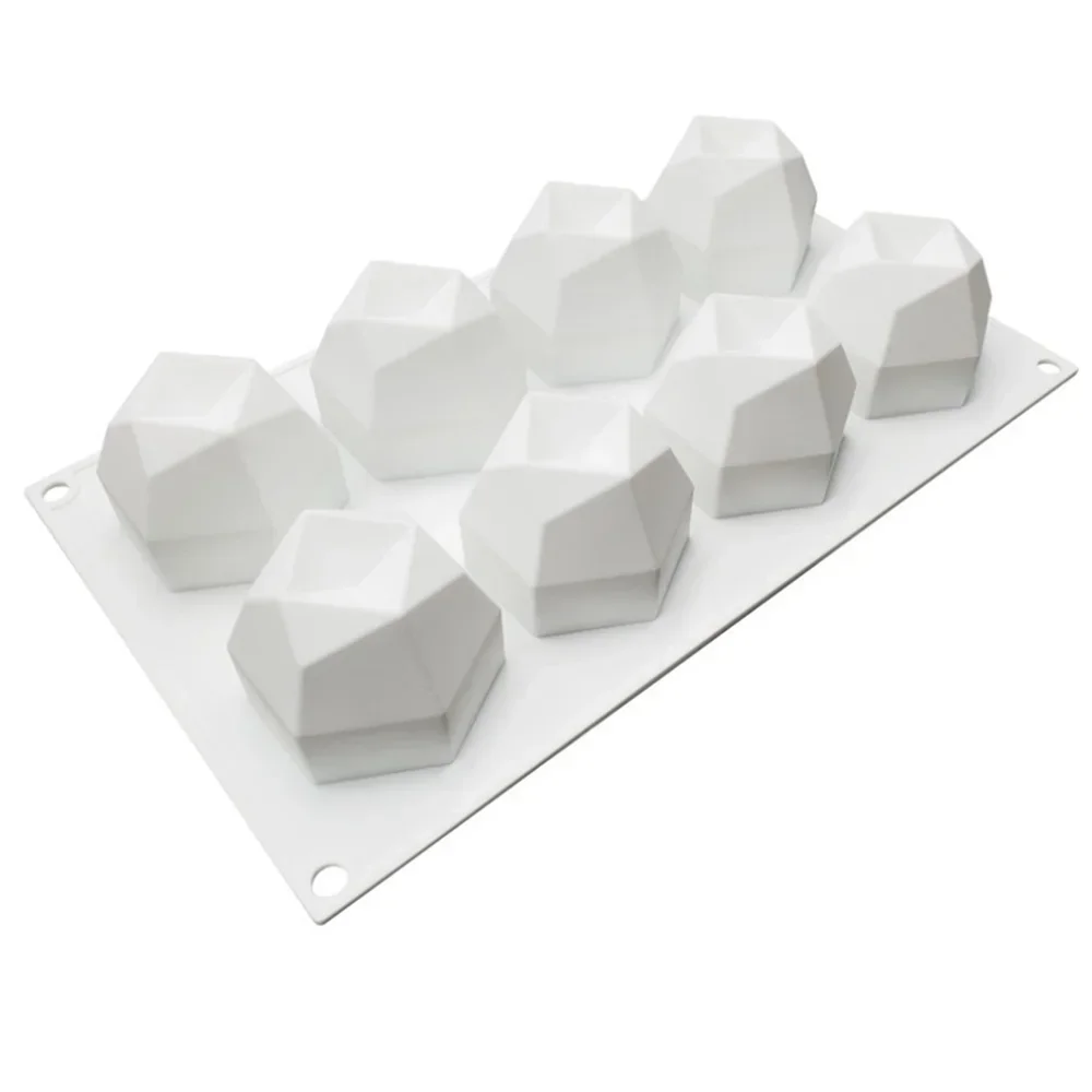 Molde de bolo de silicone poligonal com 8 cavidades, diamante, sobremesa francesa, mousse, bandeja de pastelaria, molde de vela, muffin, ferramentas de cozimento
