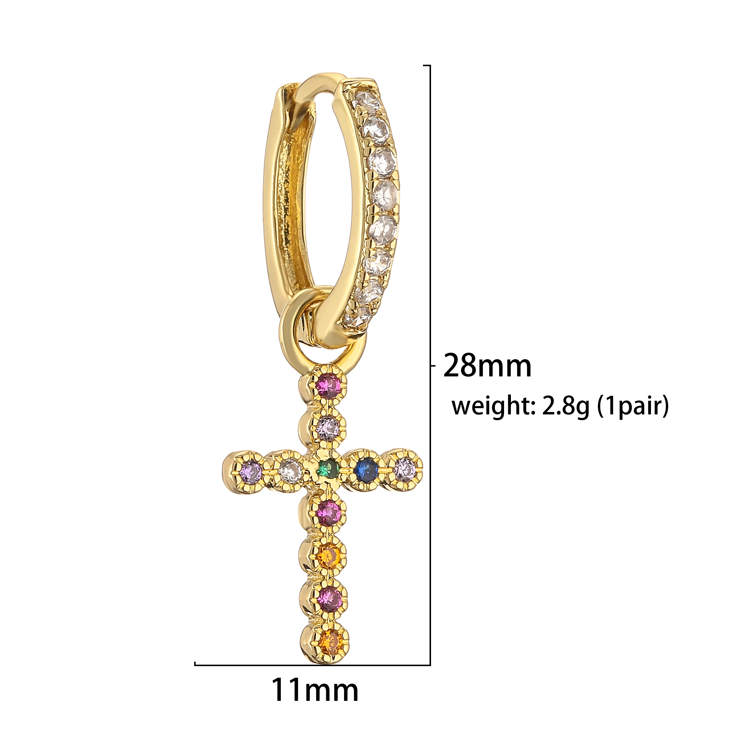 18K Gold Plated Brass New Design CZ Zircon Small Hoops Earrings for Women Lightning cross moon Huggie Fashion Jewelry