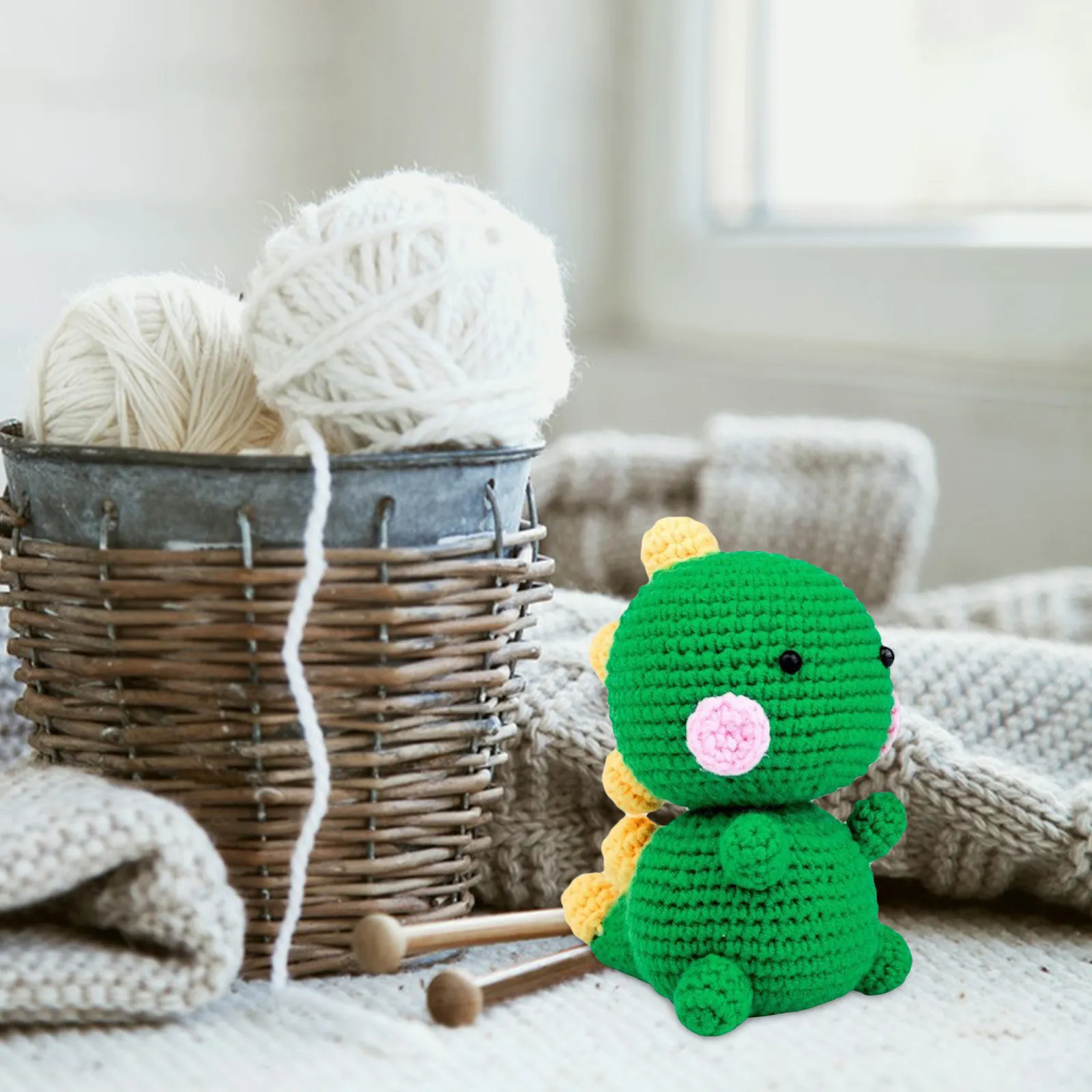 

1Set Crochet Kit Dinosaur Green Color DIY Knitting Set Desktop Decoration Kids Beginner Crochet Materials Craft Decor