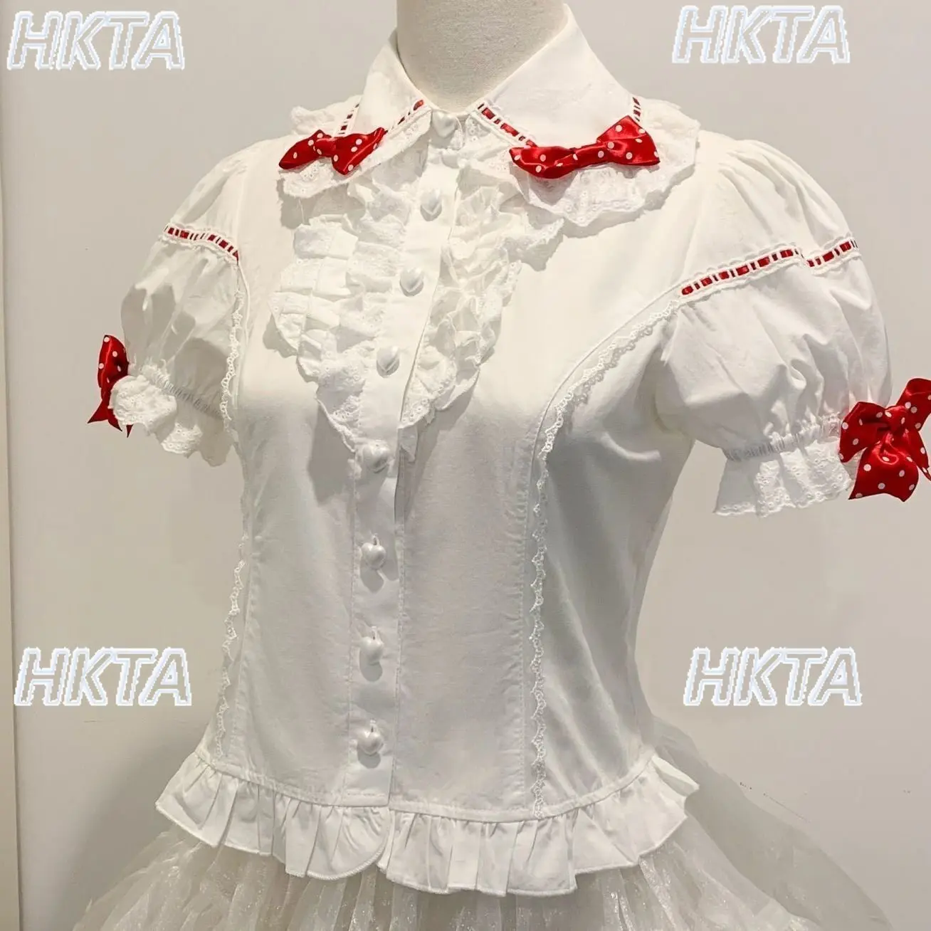 

Lolita Clothes 2026 Summer New White Short-sleeved Inner Shirt Lolita Doll Collar Shirts Top Polka Dot Sweet Jsk Blouse Tops
