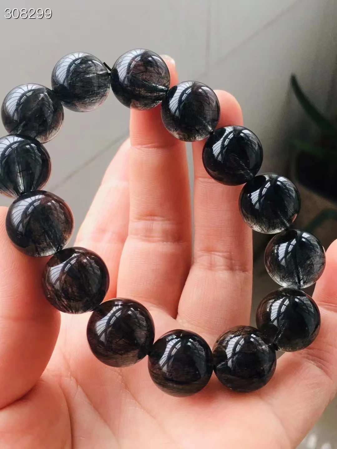 Natural Black Rutilated Quartz Beads Bracelet 16.5mm Big Size Brazil Women Men Clear Round Beads Rare Wealthy Bangle AAAAAAA