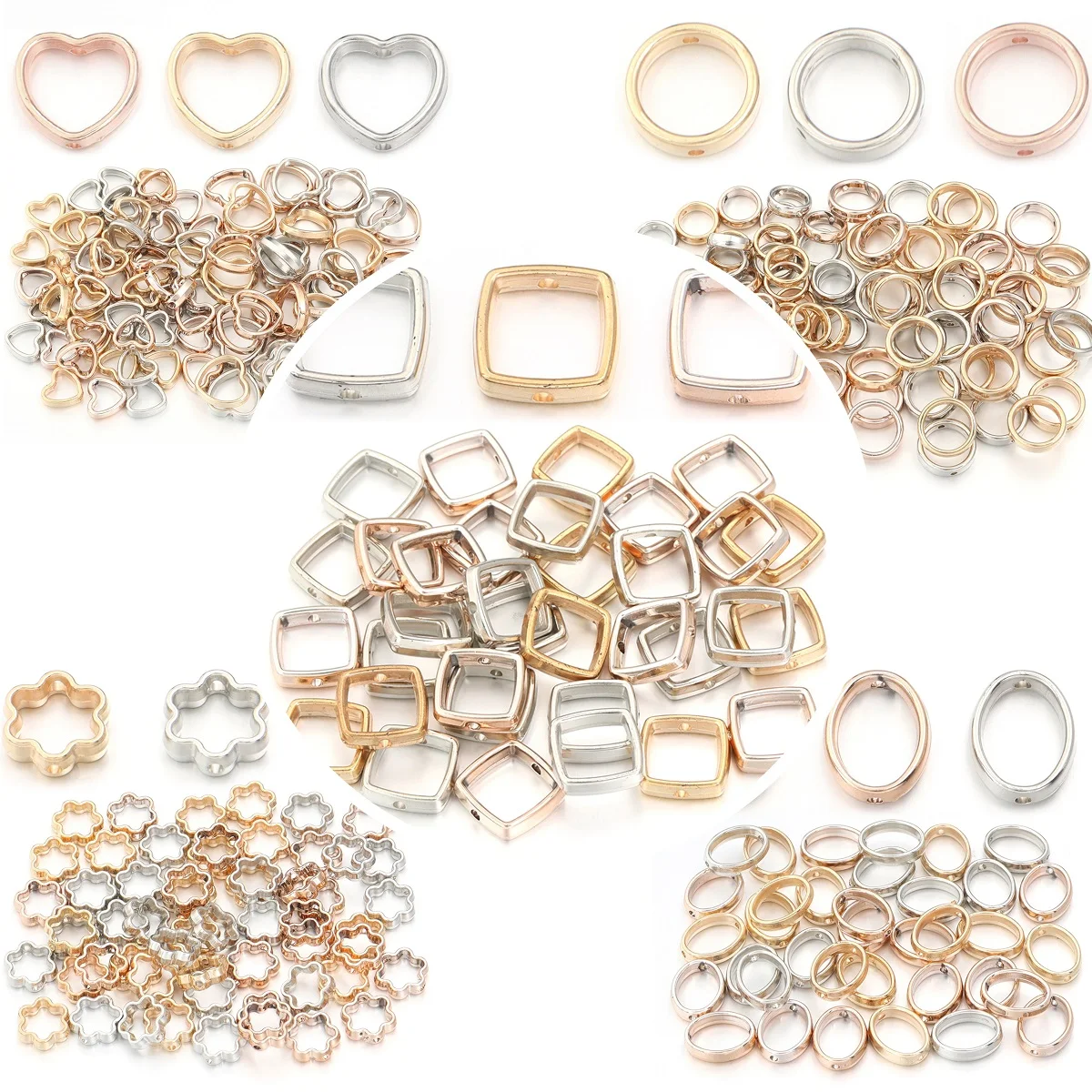 100Pcs 5 Style Hollow Frame Wrapped Beads CCB Multi-shape Bead Connector Rings for Jewelry Making DIY Bracelet Necklace Findings