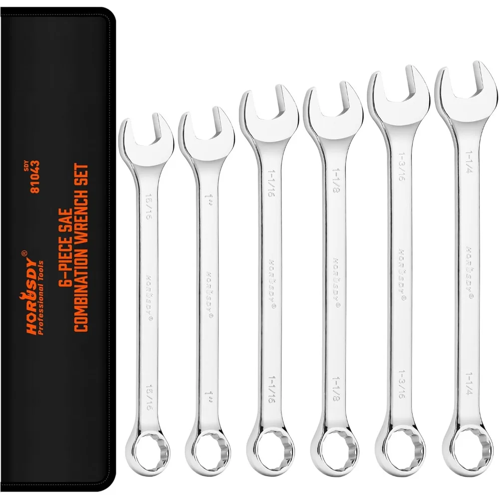 Large Wrench Set with Rolling Pouch SAE 6-Piece ,15/16″, 1″, 1-1/16″, 1-1/8″, 1-3/16″, 1-1/4″ ,12 Point