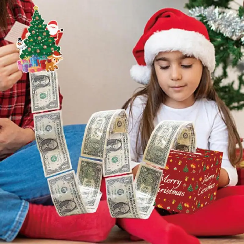 Frohe Weihnachten-Spardose, Geldhalter mit ausziehbarer Karte und 30 transparenten Geldbeuteln, Geldbehälter, Bargeld-Aufbewahrungsbox für Kinder