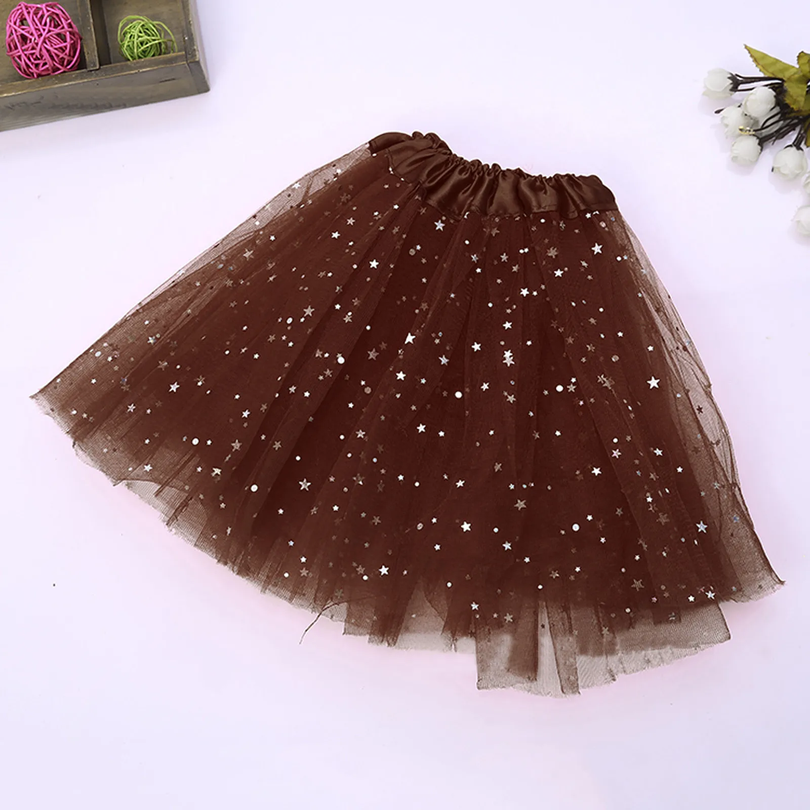 women's adult mini skirts 3 layers tulle Star Glitter short tutu skirts fancy Ballet dancewear elastic waist Pettiskirt for girl