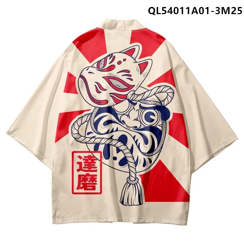 새로운 여름 우키요에 일본 하라주쿠 기모노 케이프 깃털 가운 3D 디지털 프린트 카디건 남성 의류상의