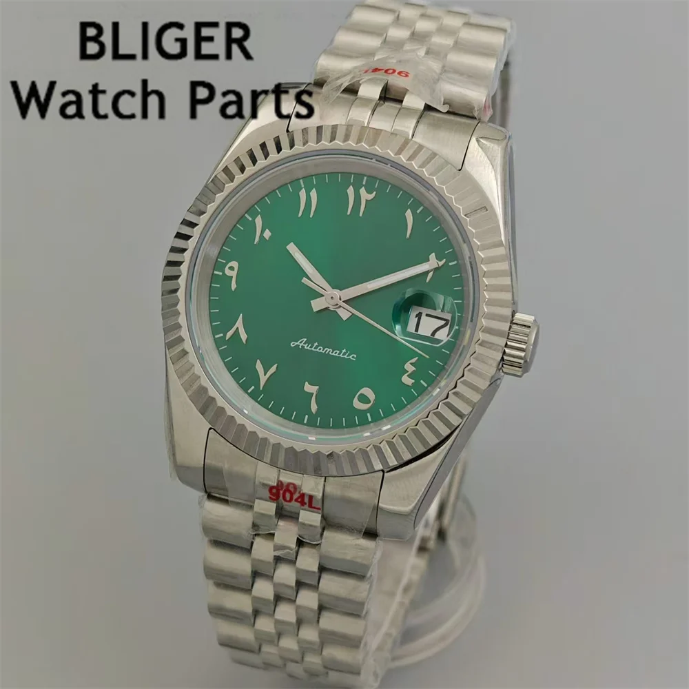 BLIGER 36mm/39mm relojes para hombre NH35 relojes con movimiento mecánico automático números de letras árabes esfera cristal de zafiro
