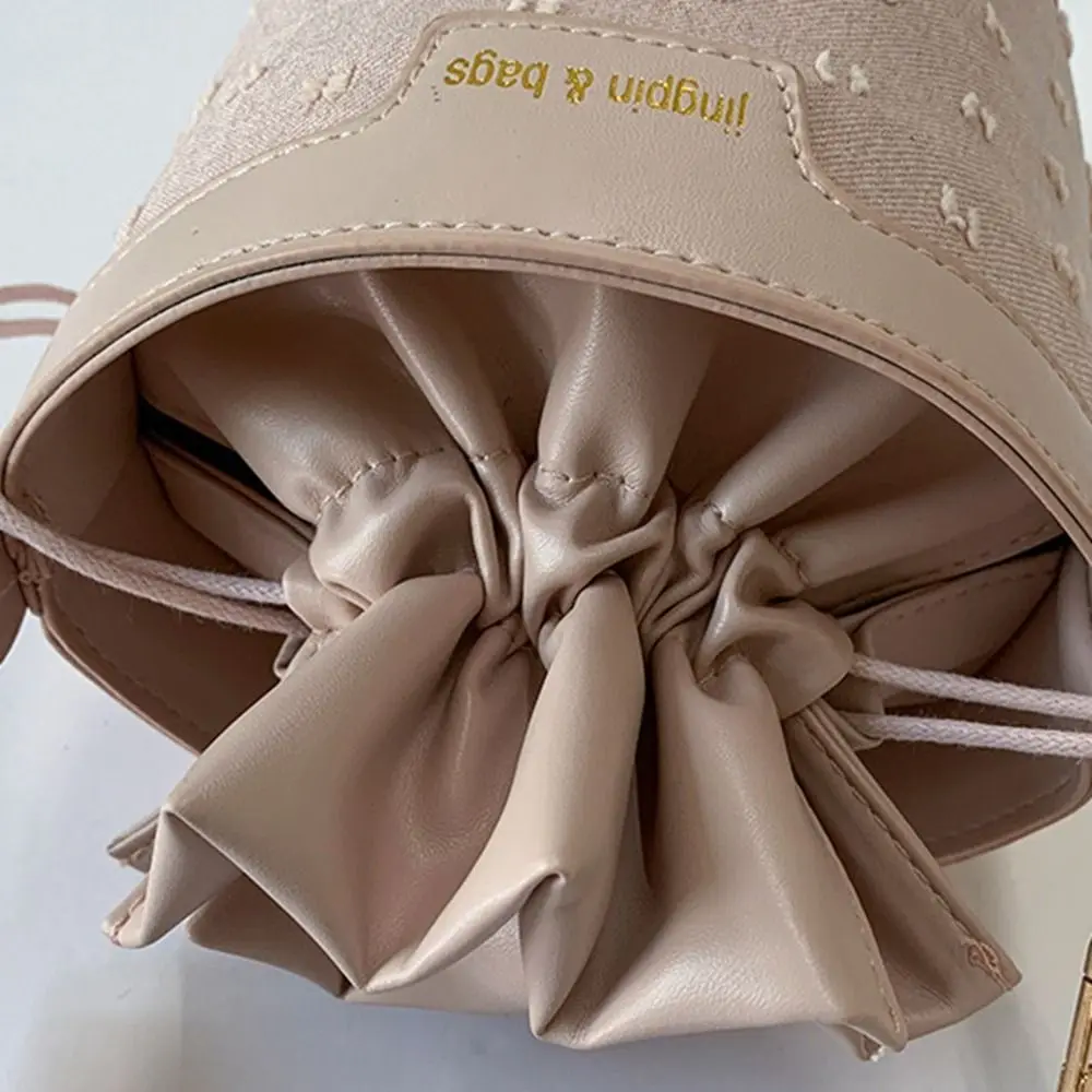 حقيبة دلو برباط على الطراز الكوري غير رسمية حقيبة يد أسطوانية من البولي يوريثان حقيبة كتف محمولة بلون سلة خضراوات حقيبة للفتيات