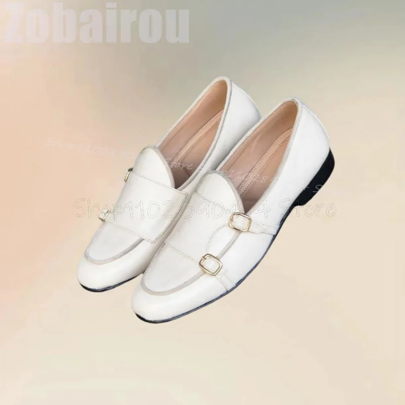 

White Buckle Decor Double Monk Penny Loafers Fashion Slip On Men Shoes Luxurious Handmade Party Banquet Office Men Casual Shoes